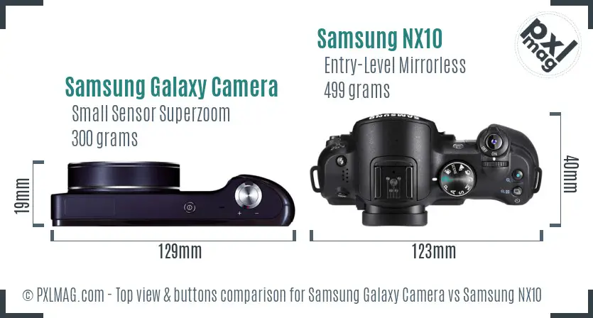 Samsung Galaxy Camera vs Samsung NX10 top view buttons comparison