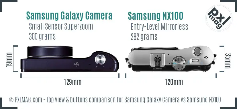 Samsung Galaxy Camera vs Samsung NX100 top view buttons comparison