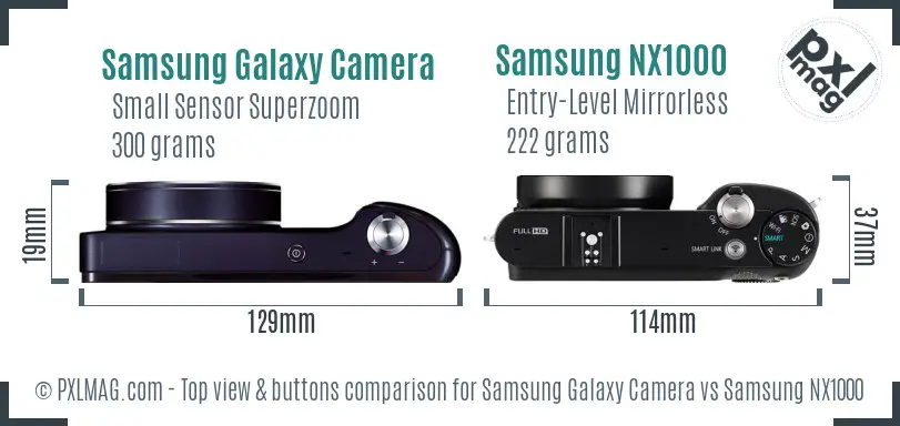 Samsung Galaxy Camera vs Samsung NX1000 top view buttons comparison
