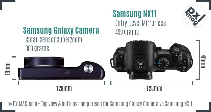 Samsung Galaxy Camera vs Samsung NX11 top view buttons comparison