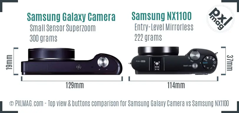 Samsung Galaxy Camera vs Samsung NX1100 top view buttons comparison