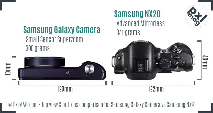 Samsung Galaxy Camera vs Samsung NX20 top view buttons comparison