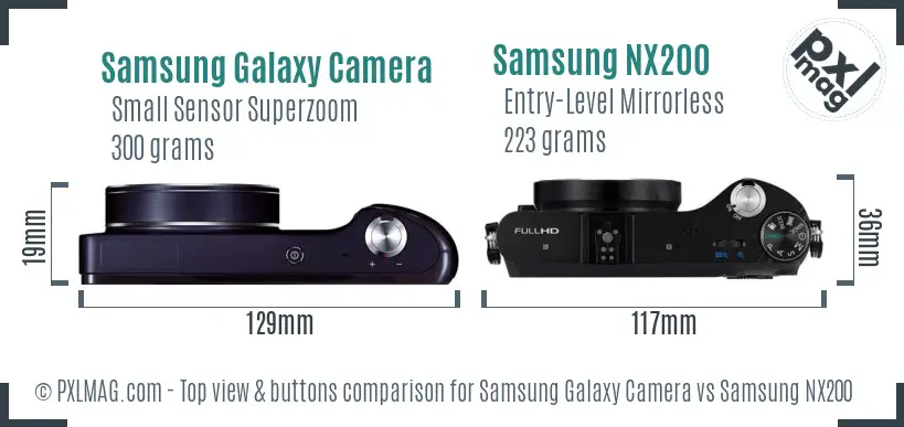 Samsung Galaxy Camera vs Samsung NX200 top view buttons comparison
