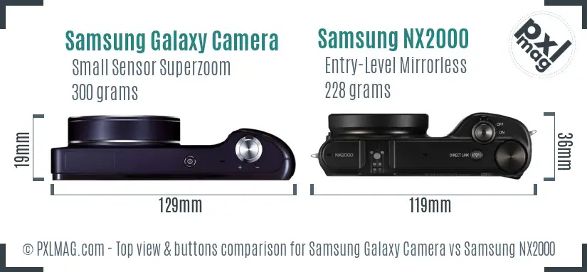 Samsung Galaxy Camera vs Samsung NX2000 top view buttons comparison