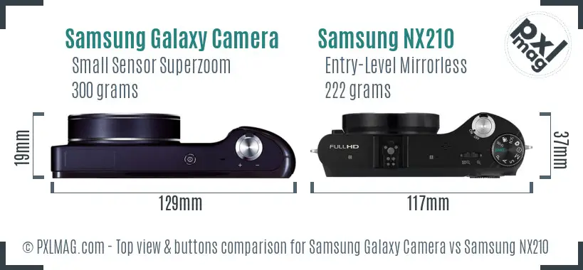 Samsung Galaxy Camera vs Samsung NX210 top view buttons comparison