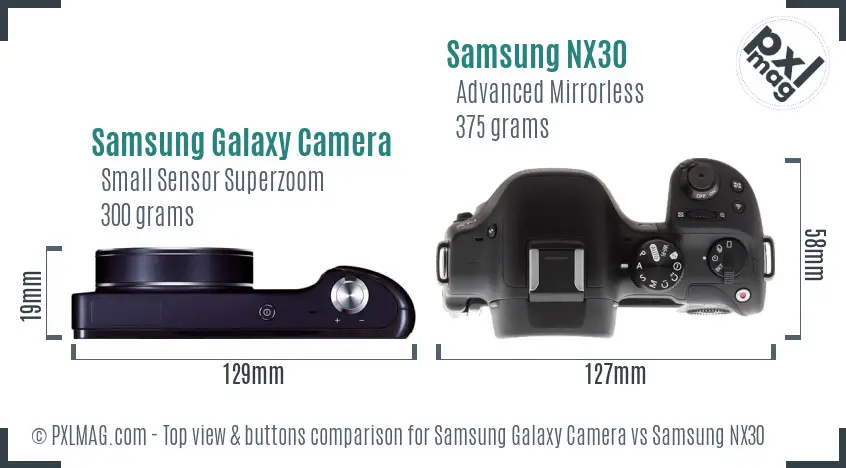 Samsung Galaxy Camera vs Samsung NX30 top view buttons comparison