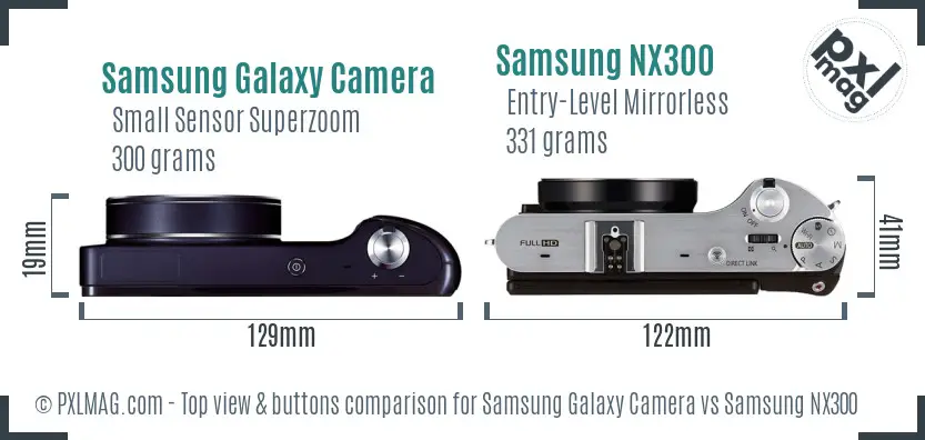 Samsung Galaxy Camera vs Samsung NX300 top view buttons comparison