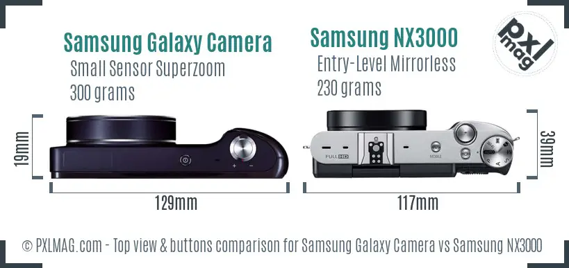 Samsung Galaxy Camera vs Samsung NX3000 top view buttons comparison