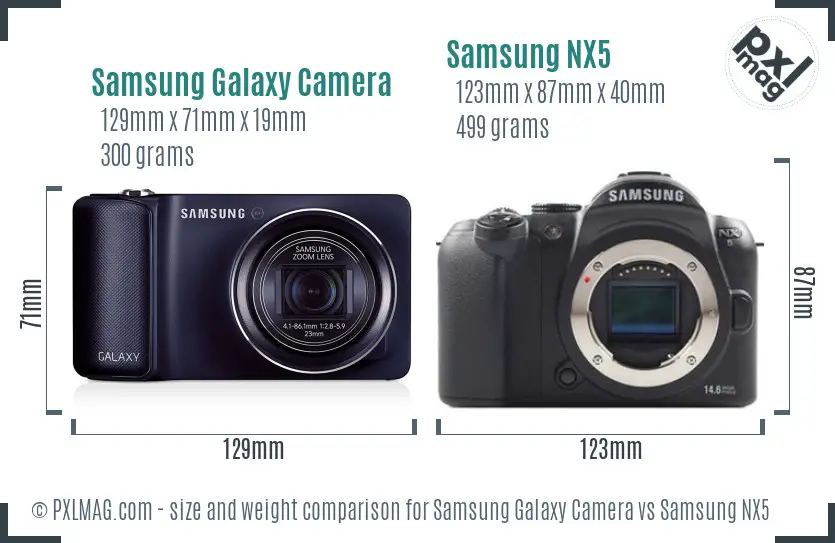 Samsung Galaxy Camera vs Samsung NX5 size comparison