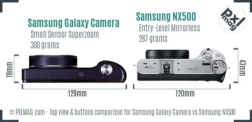 Samsung Galaxy Camera vs Samsung NX500 top view buttons comparison