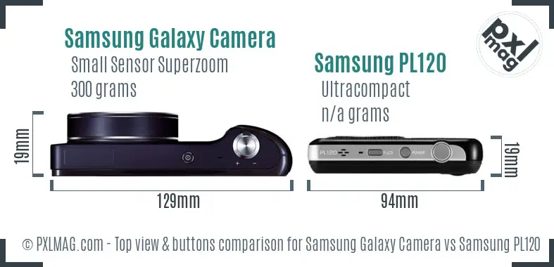 Samsung Galaxy Camera vs Samsung PL120 top view buttons comparison