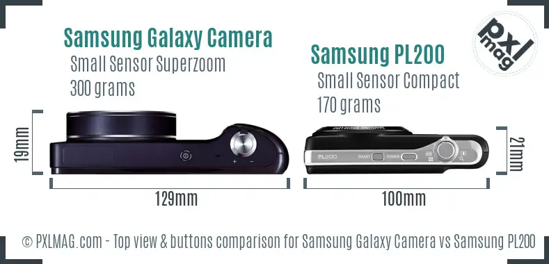Samsung Galaxy Camera vs Samsung PL200 top view buttons comparison