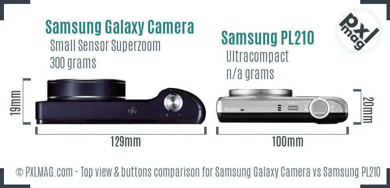 Samsung Galaxy Camera vs Samsung PL210 top view buttons comparison