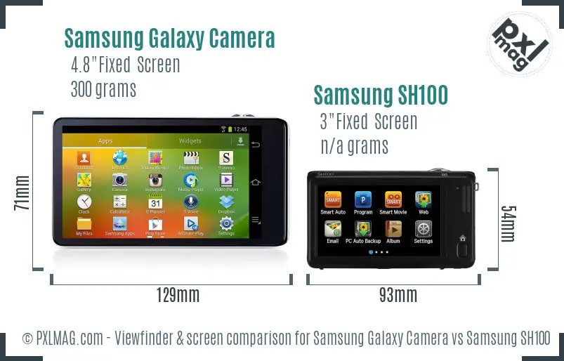 Samsung Galaxy Camera vs Samsung SH100 Screen and Viewfinder comparison