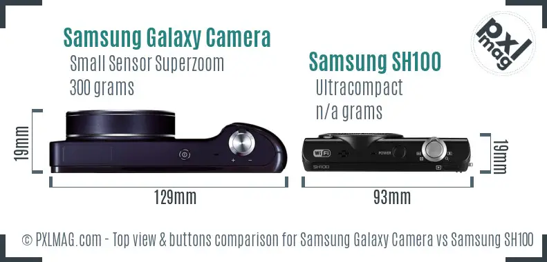 Samsung Galaxy Camera vs Samsung SH100 top view buttons comparison