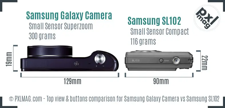 Samsung Galaxy Camera vs Samsung SL102 top view buttons comparison