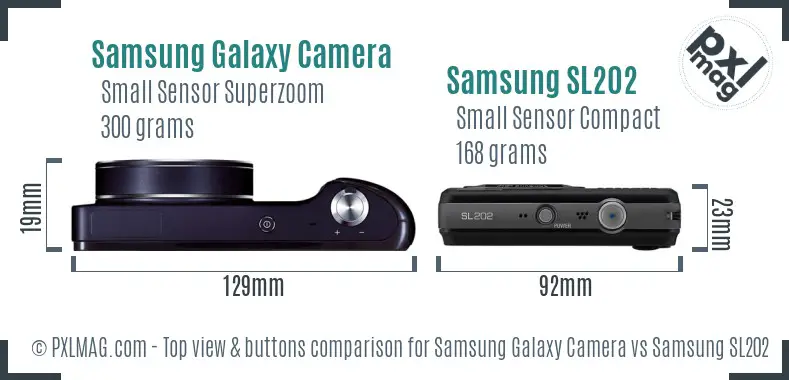 Samsung Galaxy Camera vs Samsung SL202 top view buttons comparison