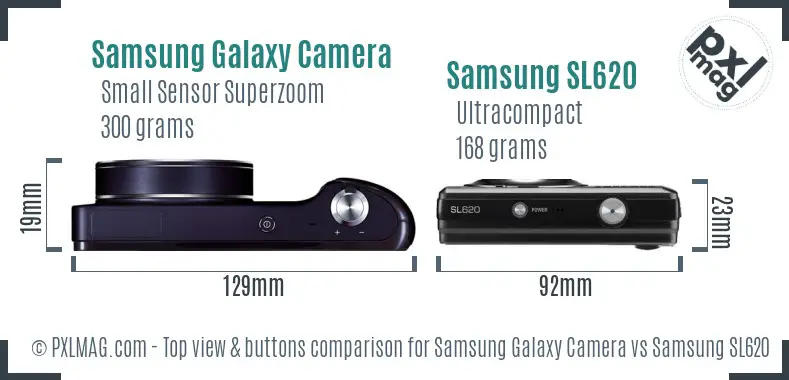 Samsung Galaxy Camera vs Samsung SL620 top view buttons comparison