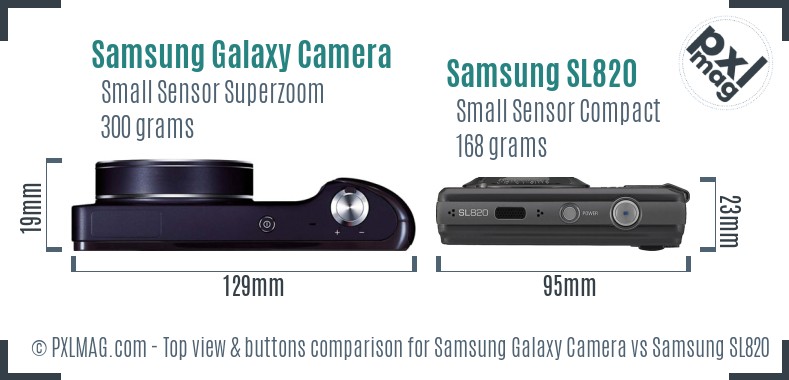 Samsung Galaxy Camera vs Samsung SL820 top view buttons comparison