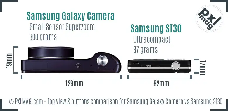 Samsung Galaxy Camera vs Samsung ST30 top view buttons comparison