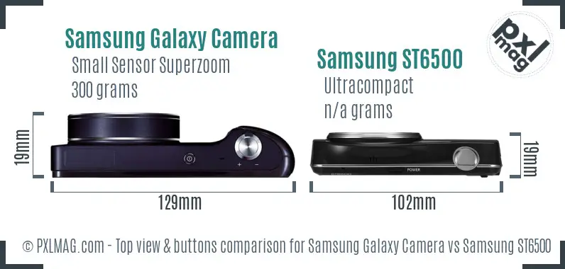 Samsung Galaxy Camera vs Samsung ST6500 top view buttons comparison Samsung Galaxy Camera vs Samsung ST6500 top view buttons comparison