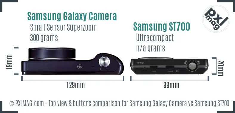 Samsung Galaxy Camera vs Samsung ST700 top view buttons comparison Samsung Galaxy Camera vs Samsung ST700 top view buttons comparison