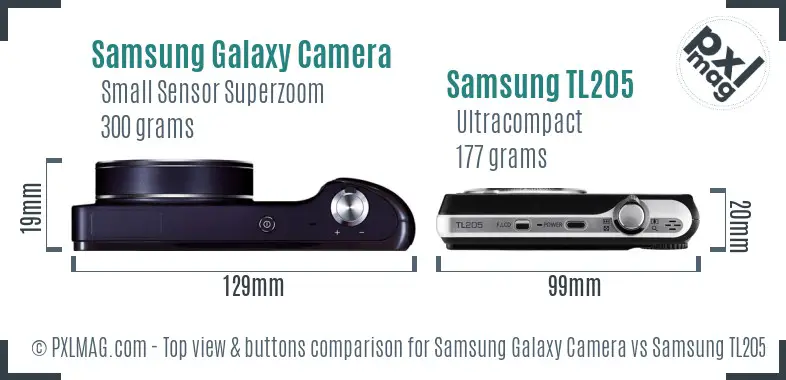 Samsung Galaxy Camera vs Samsung TL205 top view buttons comparison