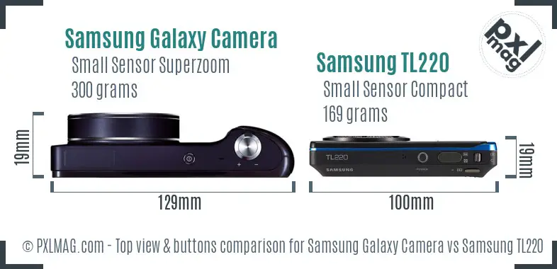 Samsung Galaxy Camera vs Samsung TL220 top view buttons comparison Samsung Galaxy Camera vs Samsung TL220 top view buttons comparison