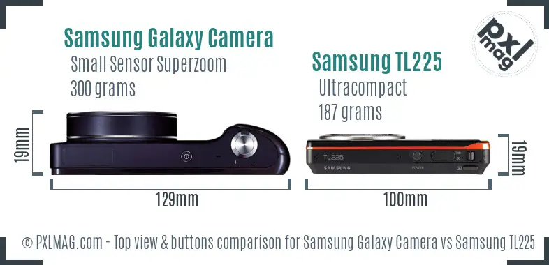 Samsung Galaxy Camera vs Samsung TL225 top view buttons comparison