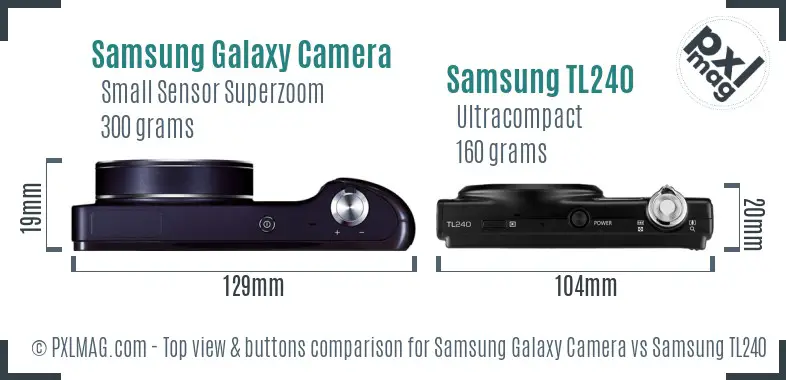 Samsung Galaxy Camera vs Samsung TL240 top view buttons comparison