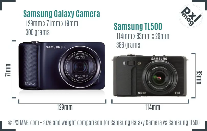 Samsung Galaxy Camera vs Samsung TL500 size comparison