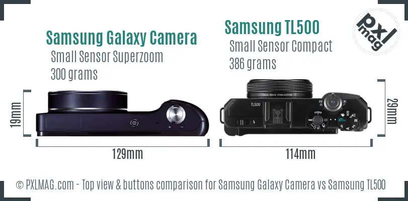 Samsung Galaxy Camera vs Samsung TL500 top view buttons comparison