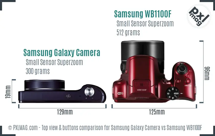Samsung Galaxy Camera vs Samsung WB1100F top view buttons comparison