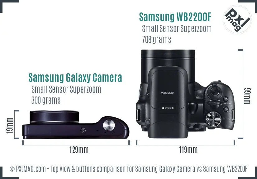 Samsung Galaxy Camera vs Samsung WB2200F top view buttons comparison