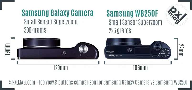 Samsung Galaxy Camera vs Samsung WB250F top view buttons comparison