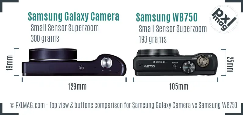 Samsung Galaxy Camera vs Samsung WB750 top view buttons comparison