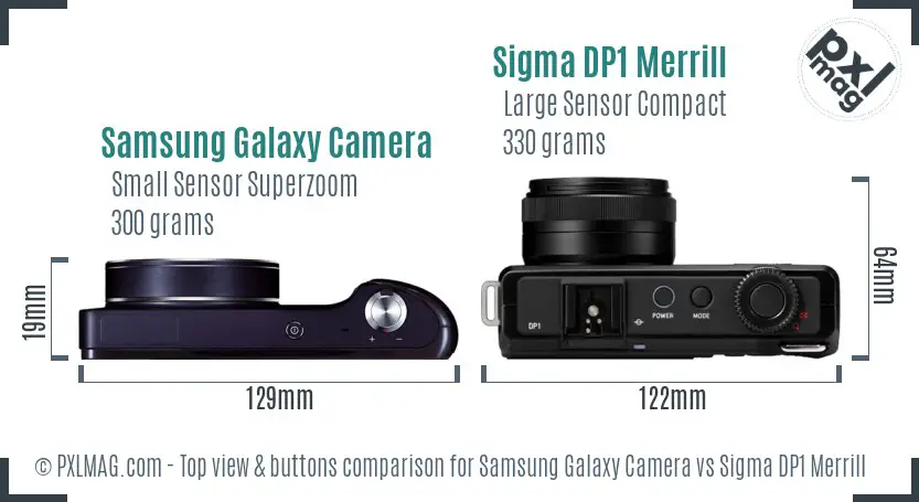 Samsung Galaxy Camera vs Sigma DP1 Merrill top view buttons comparison