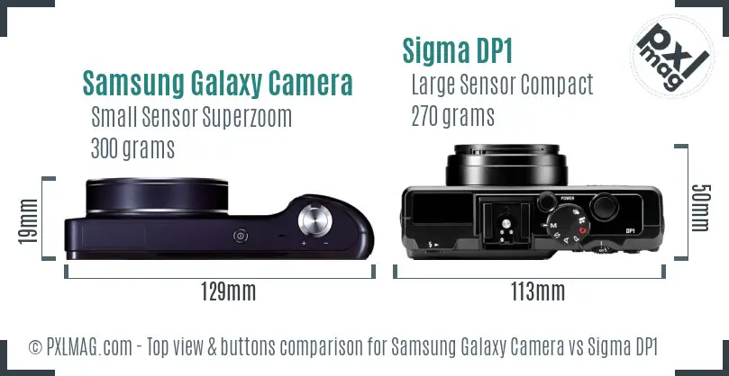 Samsung Galaxy Camera vs Sigma DP1 top view buttons comparison