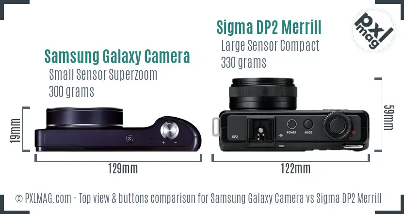 Samsung Galaxy Camera vs Sigma DP2 Merrill top view buttons comparison