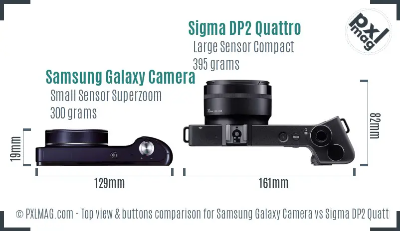 Samsung Galaxy Camera vs Sigma DP2 Quattro top view buttons comparison