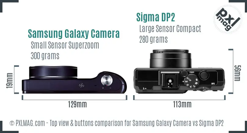Samsung Galaxy Camera vs Sigma DP2 top view buttons comparison