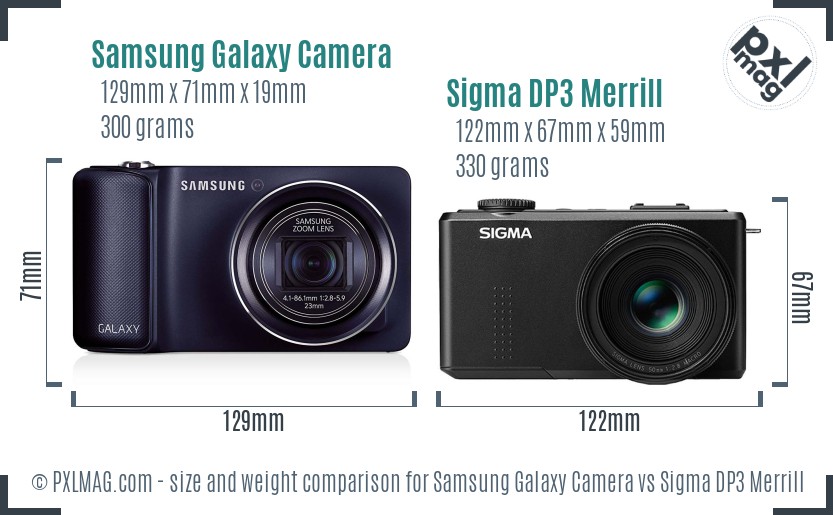 Samsung Galaxy Camera vs Sigma DP3 Merrill size comparison