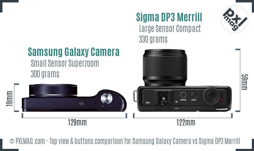 Samsung Galaxy Camera vs Sigma DP3 Merrill top view buttons comparison