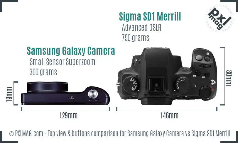 Samsung Galaxy Camera vs Sigma SD1 Merrill top view buttons comparison