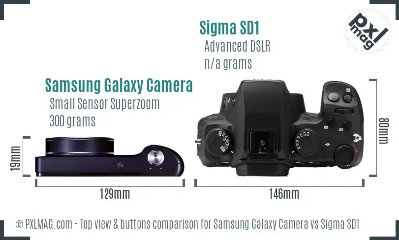 Samsung Galaxy Camera vs Sigma SD1 top view buttons comparison