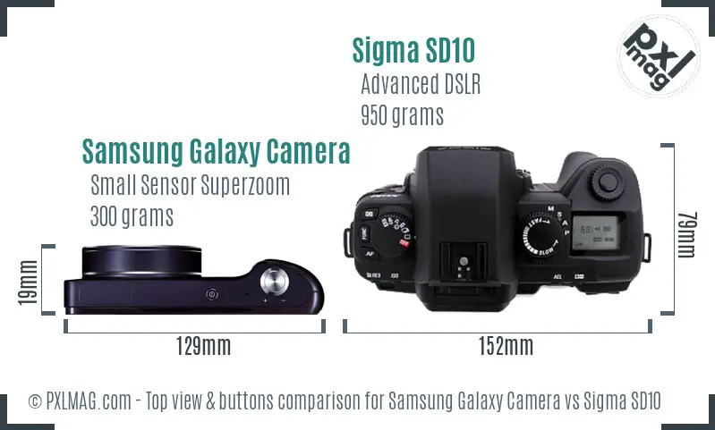 Samsung Galaxy Camera vs Sigma SD10 top view buttons comparison