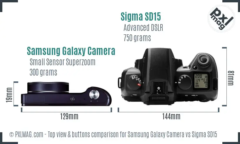 Samsung Galaxy Camera vs Sigma SD15 top view buttons comparison