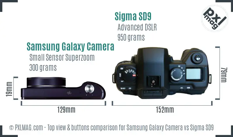 Samsung Galaxy Camera vs Sigma SD9 top view buttons comparison