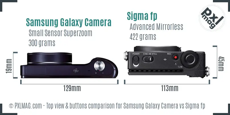 Samsung Galaxy Camera vs Sigma fp top view buttons comparison