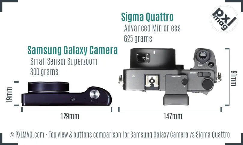 Samsung Galaxy Camera vs Sigma Quattro top view buttons comparison